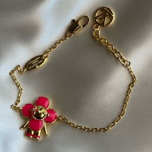 Gold and Pink Flower Charm Bracelet